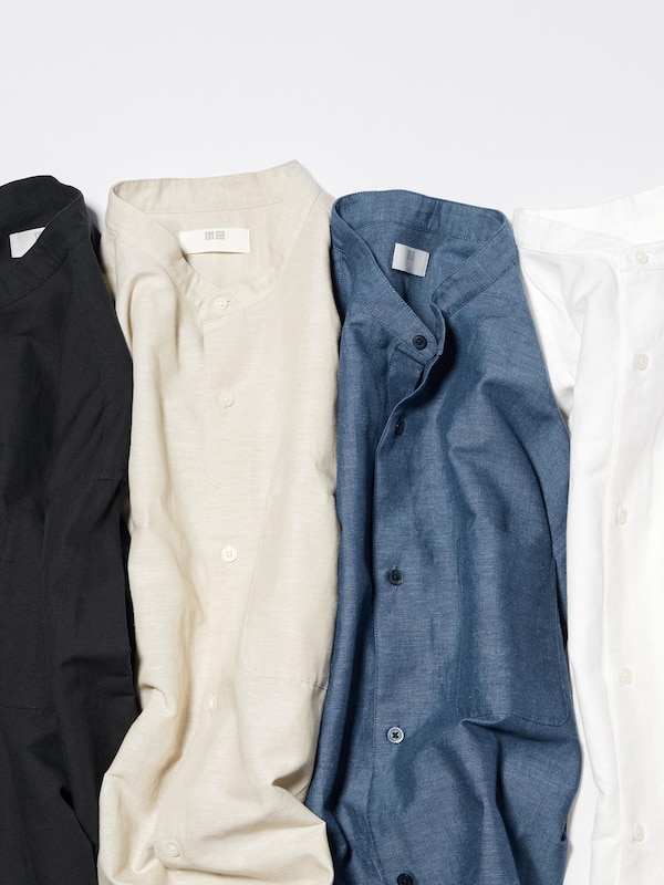 Cotton Linen Stand Collar Shirt