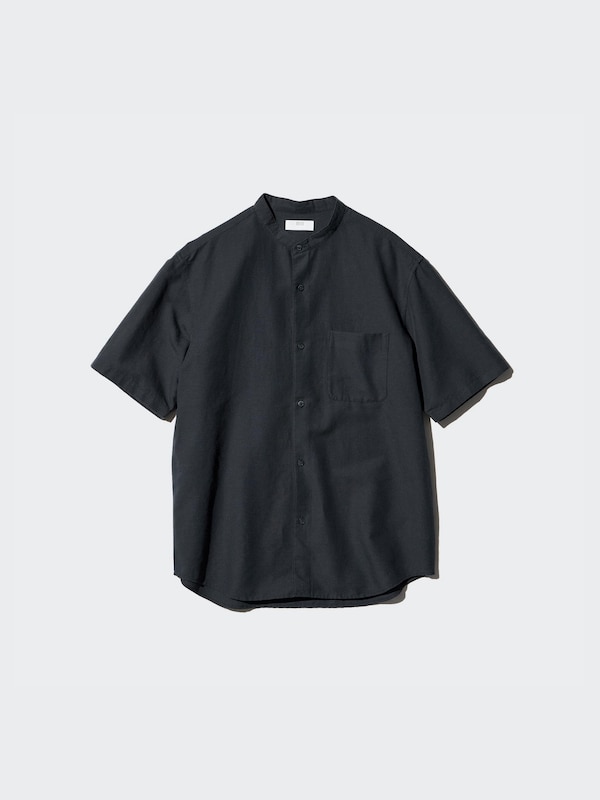 Cotton Linen Open Collar Shirt | Short Sleeve