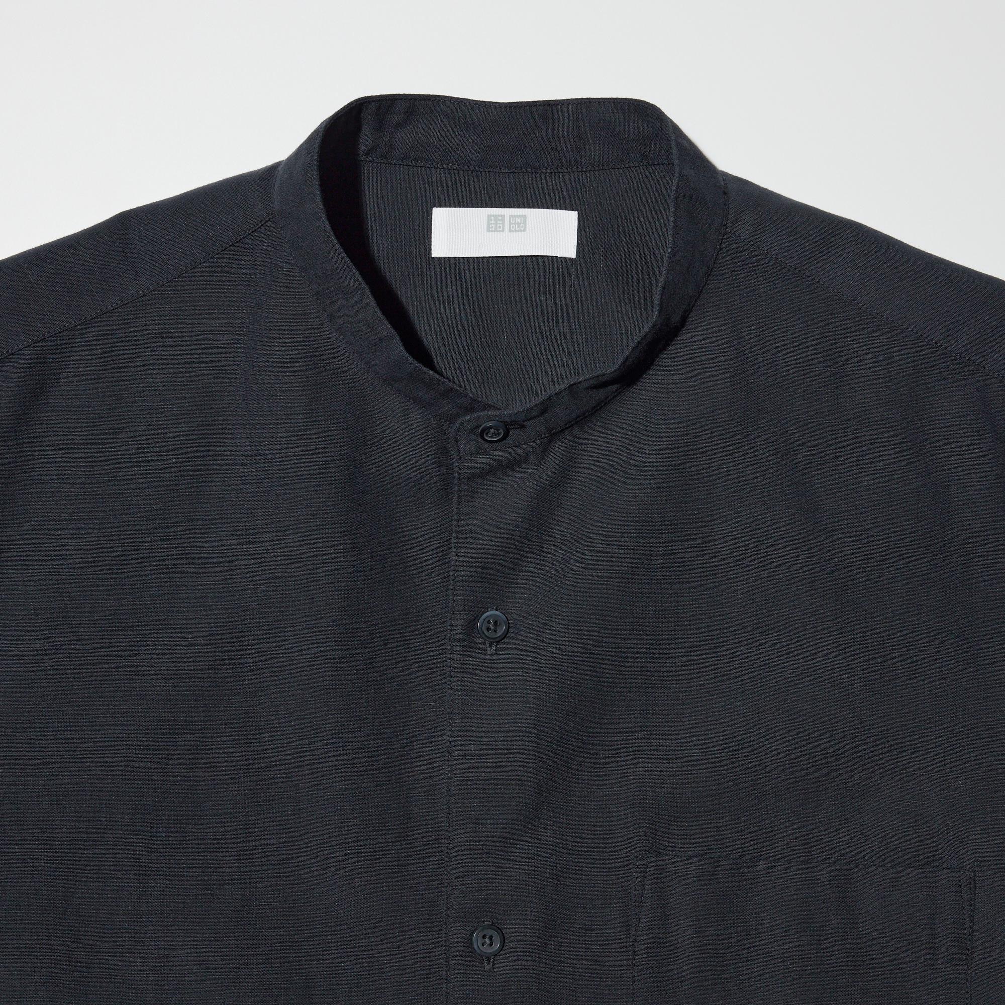 Cotton Linen Stand Collar Short-Sleeve Shirt