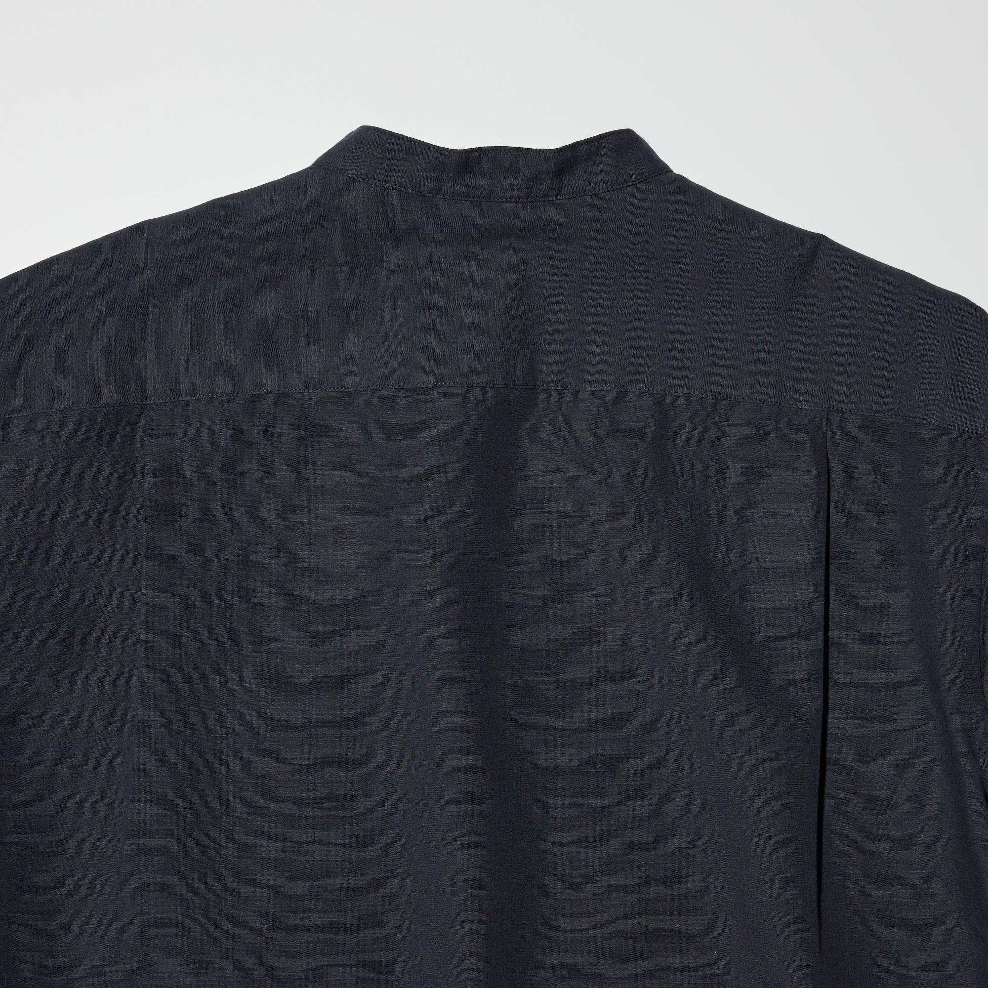 Cotton Linen Stand Collar Short-Sleeve Shirt