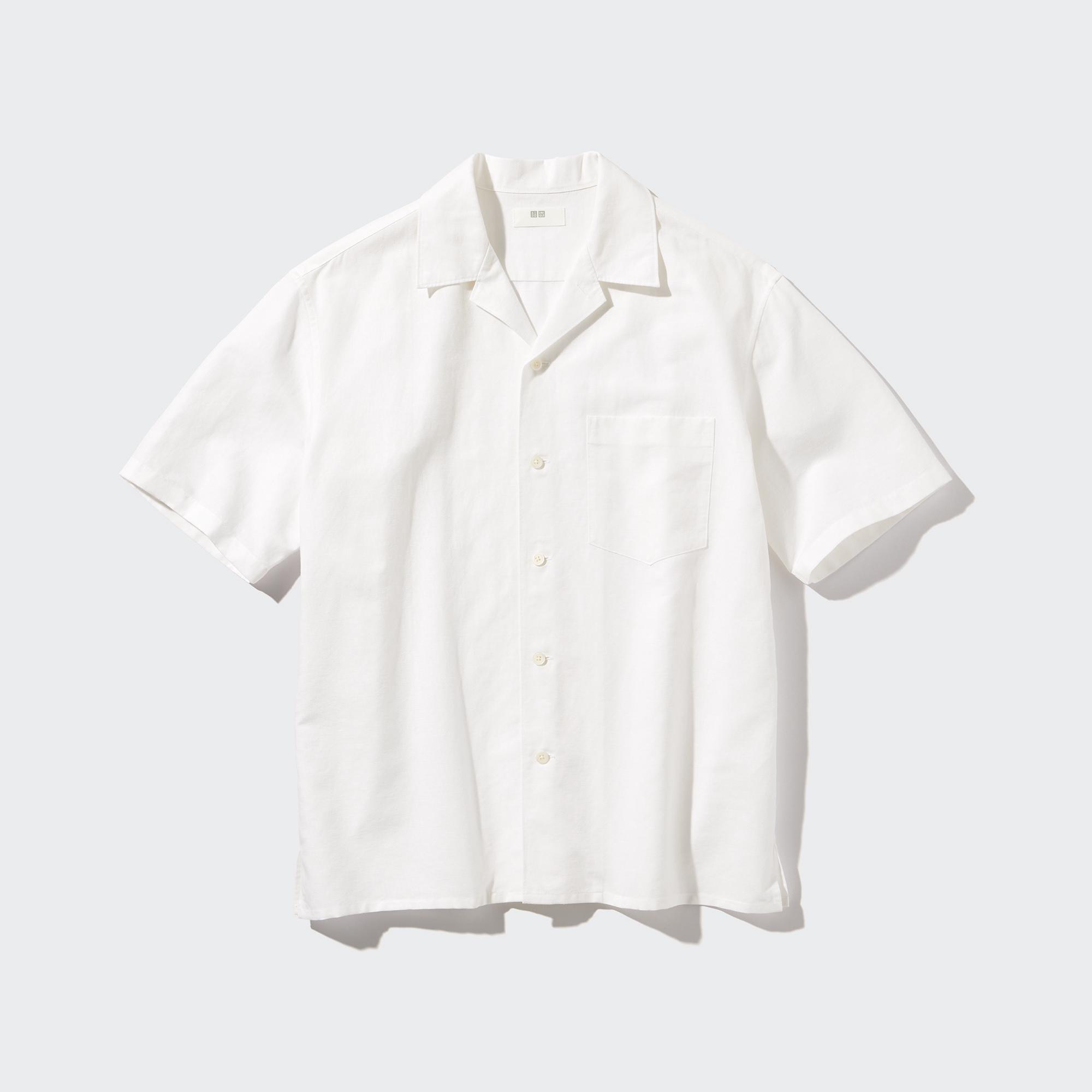 Cotton Linen Open Collar Shirt | Short-Sleeve