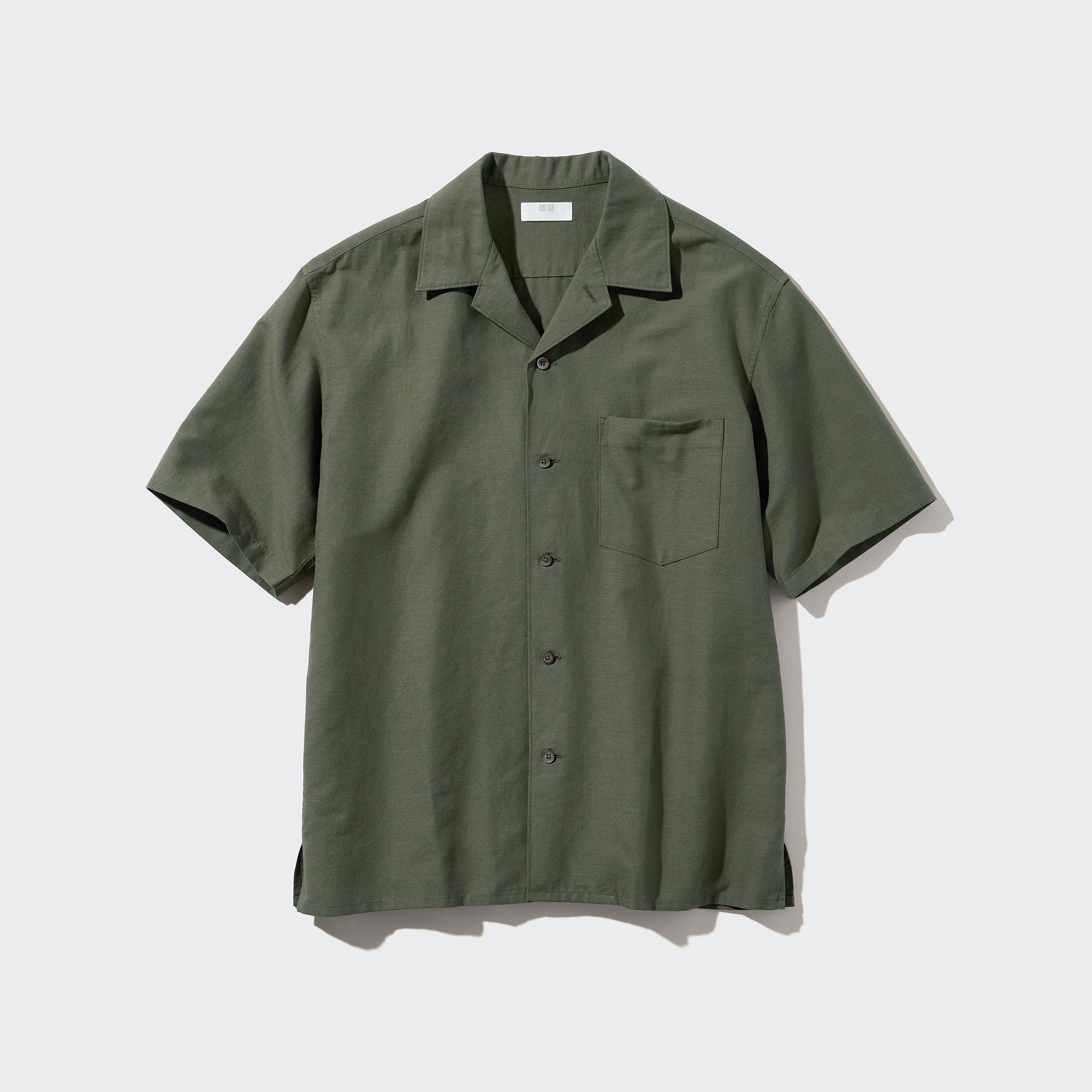 Cotton Linen Open Collar Shirt | Short-Sleeve