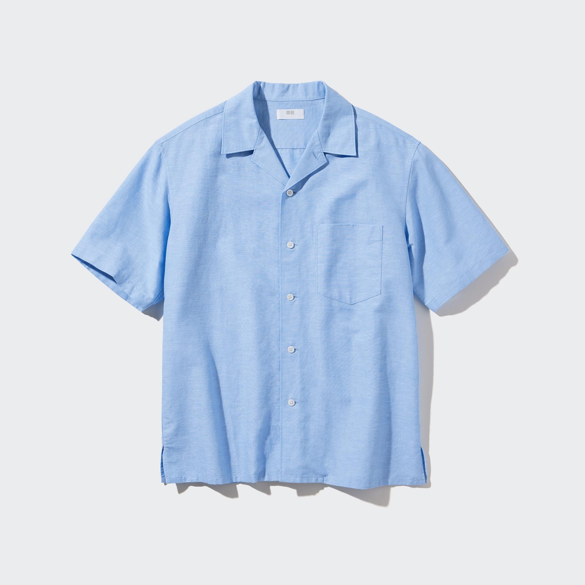 Cotton Linen Open Collar Shirt | Short-Sleeve