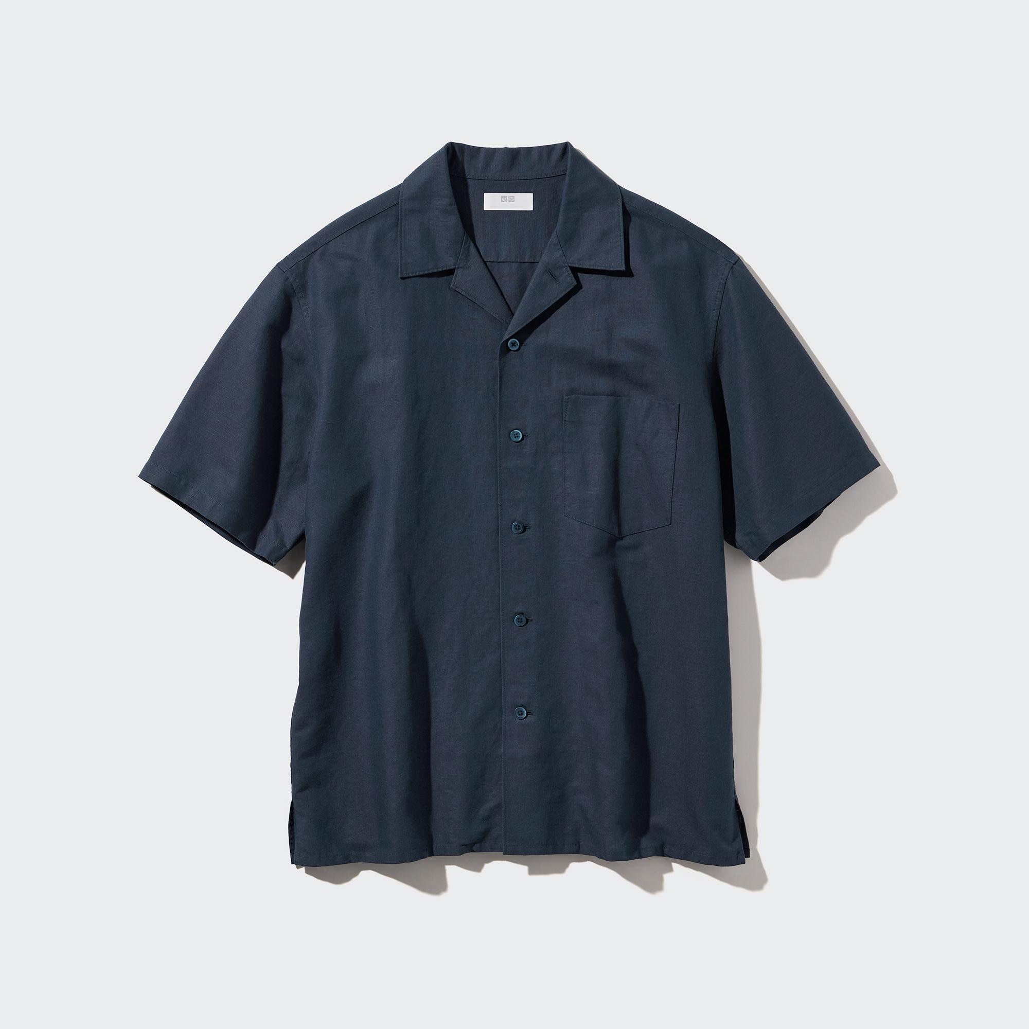 Cotton Linen Open Collar Shirt | Short-Sleeve