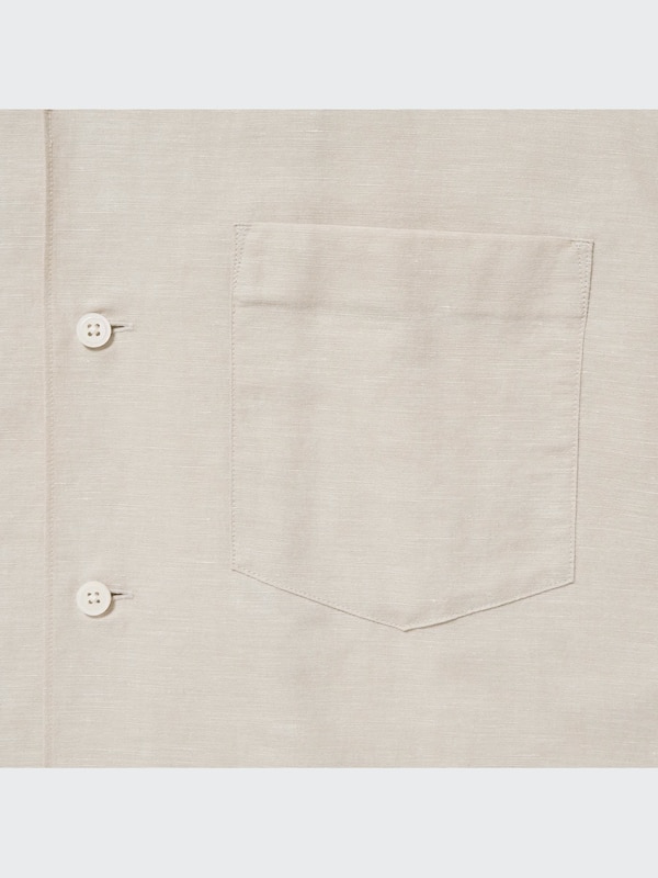 Cotton Linen Open Collar Shirt | Short Sleeve