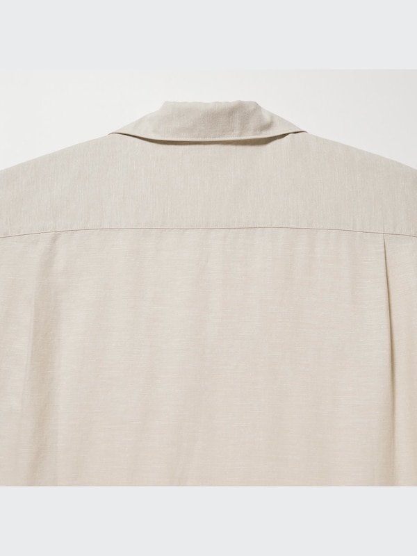 Cotton Linen Open Collar Shirt | Short Sleeve