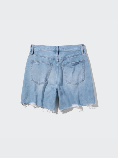 High-Rise Baggy Denim Shorts (Distressed)