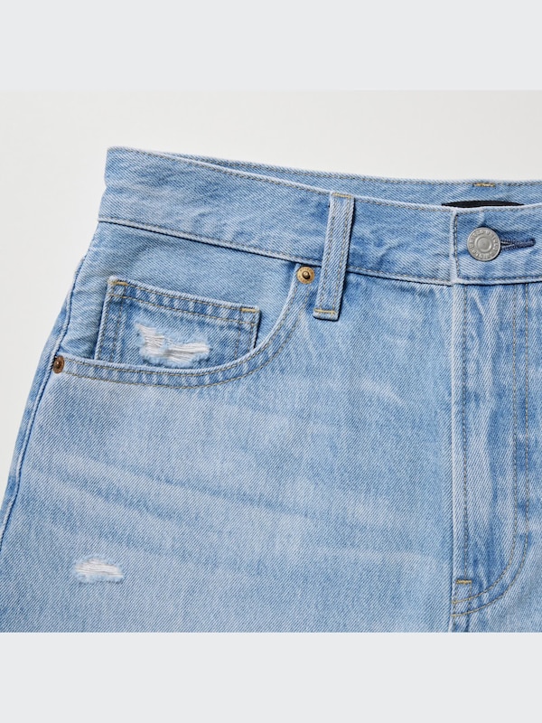 High-Rise Baggy Denim Shorts (Distressed)