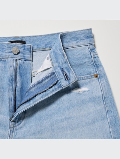 High-Rise Baggy Denim Shorts (Distressed)