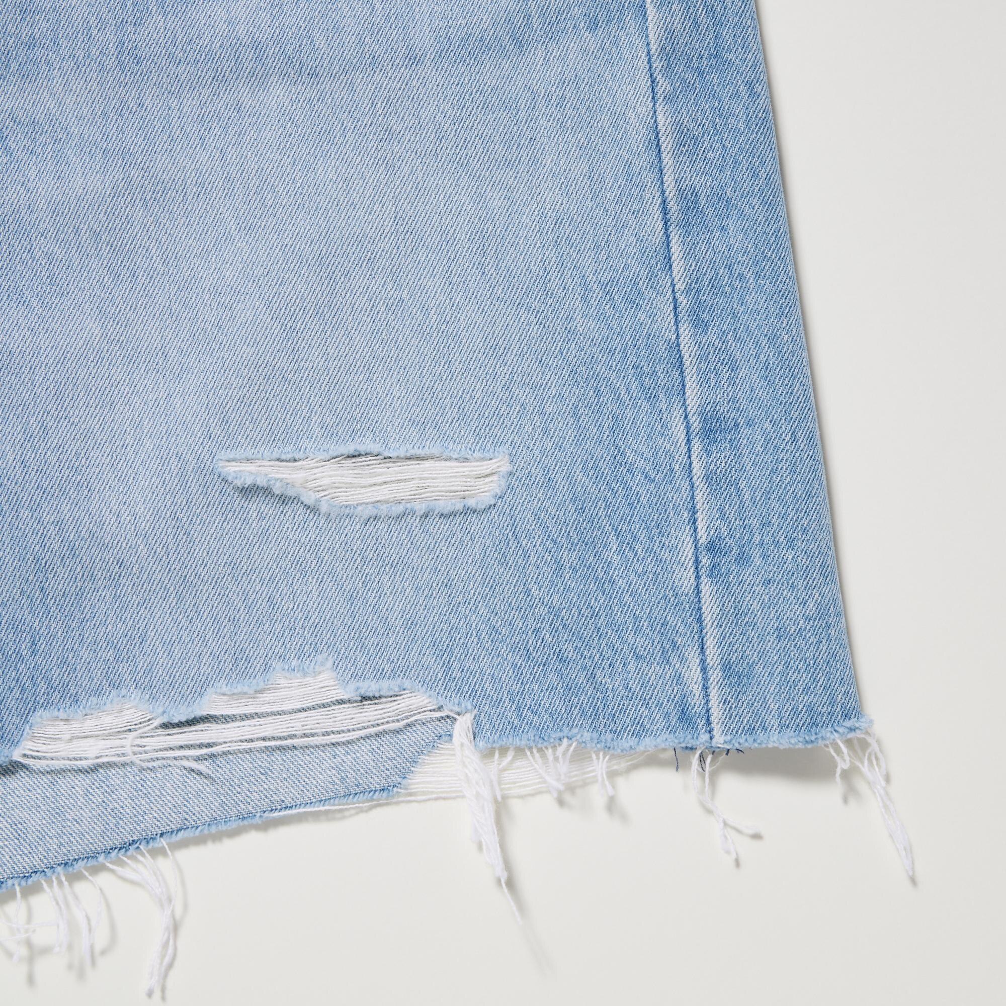 High-Rise Baggy Denim Shorts (Distressed)