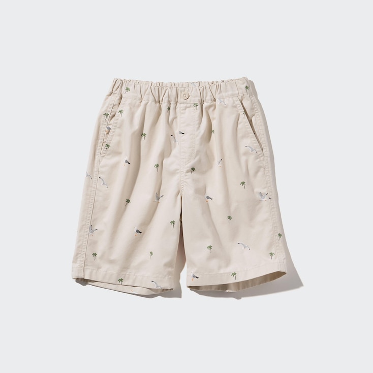 Uniqlo Pantalón Corto Confort Estampado Niños Algodón - Marfil Claro - 7-8Y
