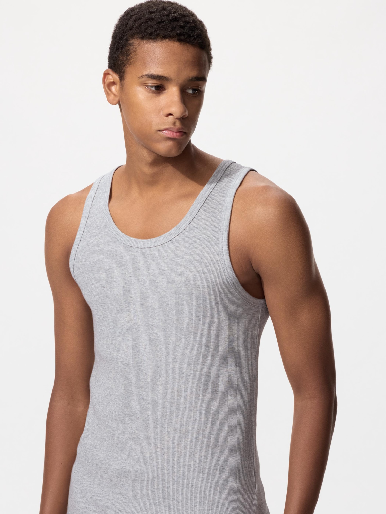 UNIQLO Men's DRY Color Ribbed Tank Top with Quick-Drying, Gray