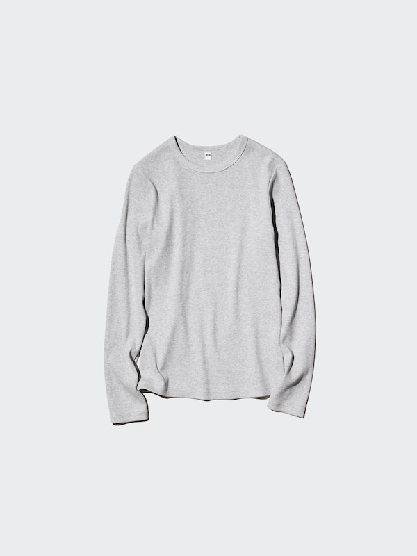 Soft Ribbed Crew Neck Long Sleeve T-Shirt