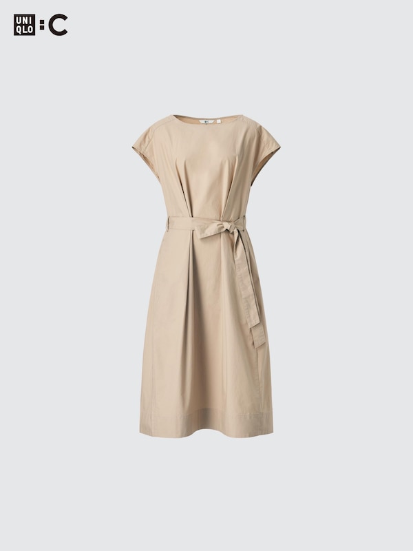 COTTON BELTED SHORT SLEEVE DRESS