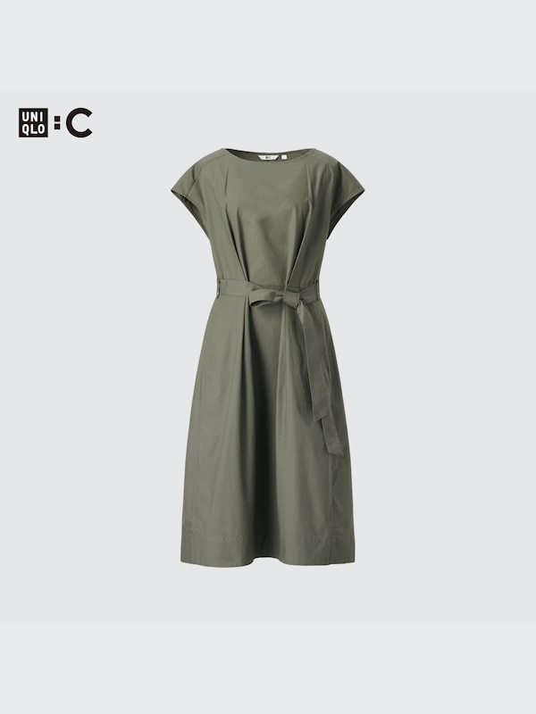 Cotton Belted Short-Sleeve Dress