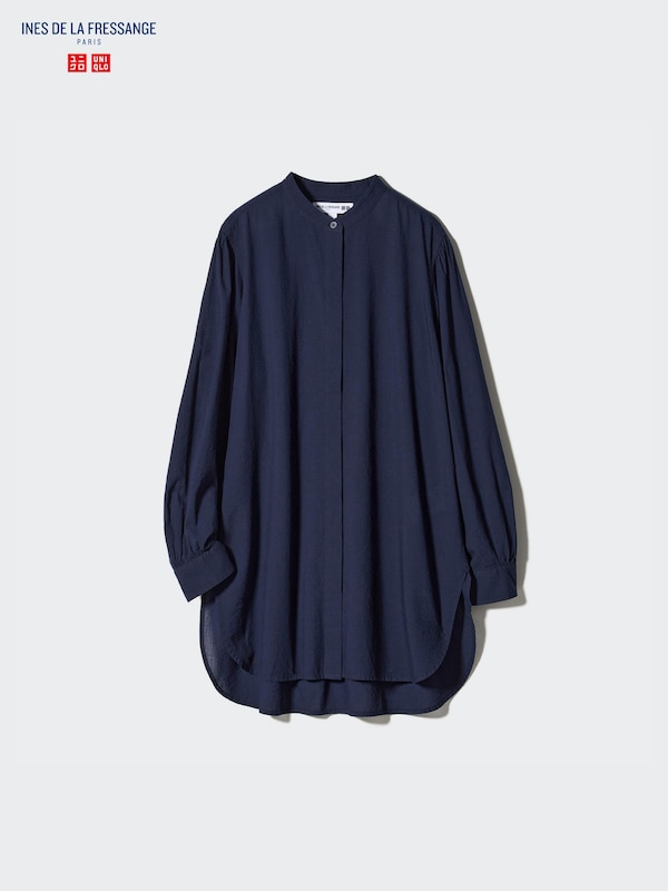 Seersucker Long-Sleeve Long Shirt