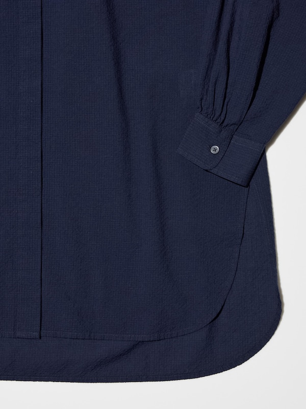 Seersucker Long-Sleeve Long Shirt