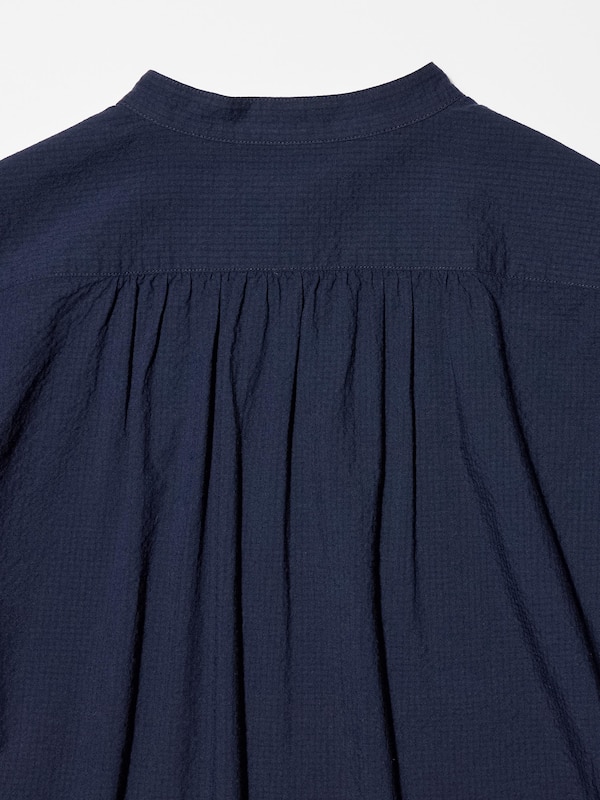Seersucker Long-Sleeve Long Shirt