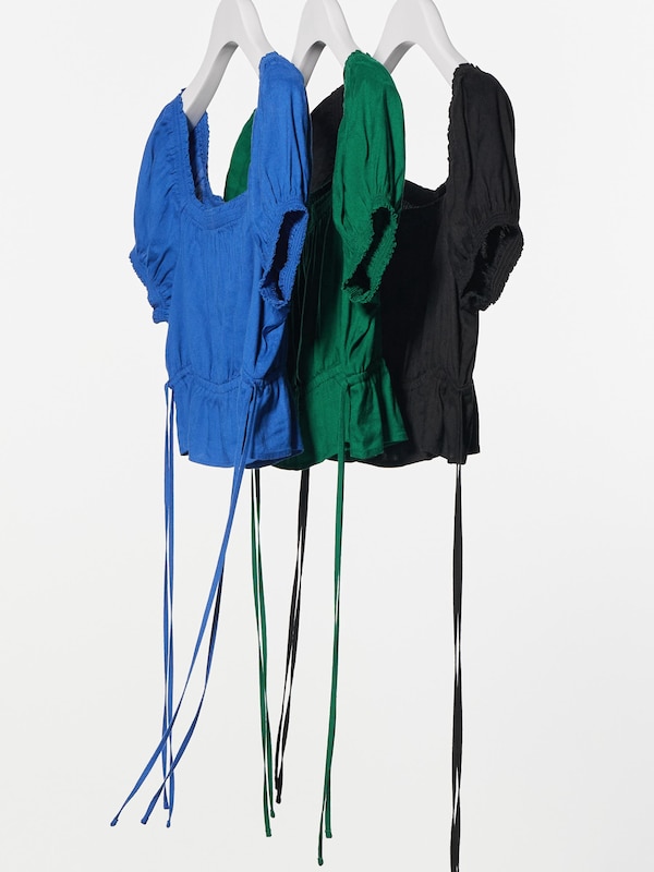 Gather Cropped Short-Sleeve Blouse