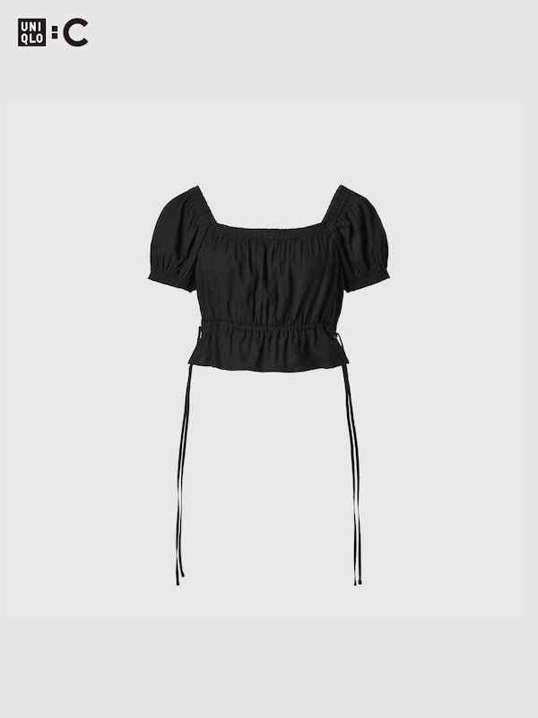Gather Cropped Short-Sleeve Blouse