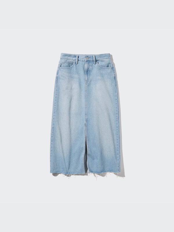 Denim Long Skirt (Raw Hem)