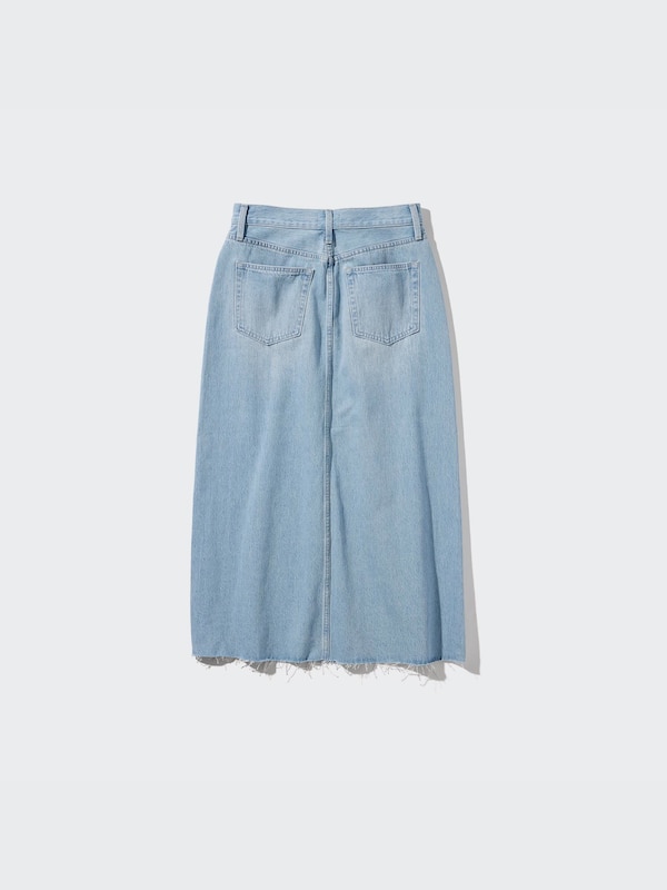 Denim Long Skirt (Raw Hem)