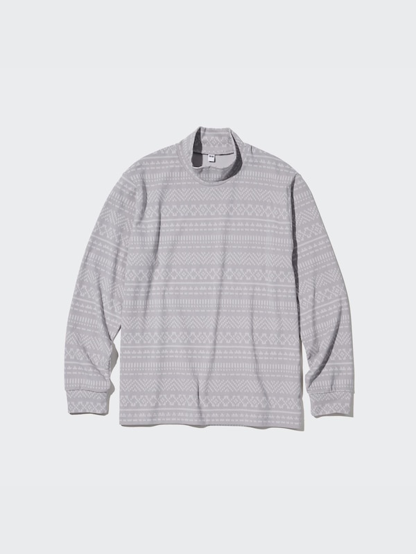 Smooth Fleece Printed Mock Neck Long-Sleeve T-Shirt