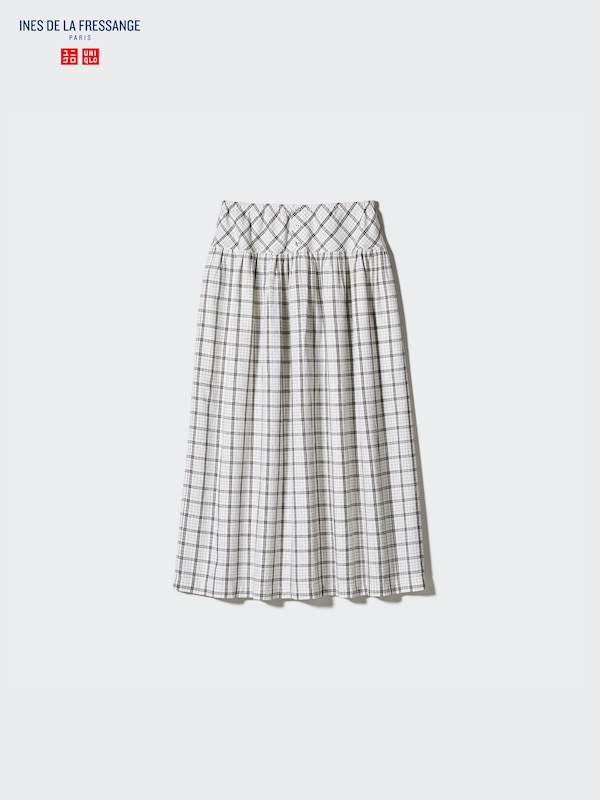 Linen Cotton Gather Checked Skirt