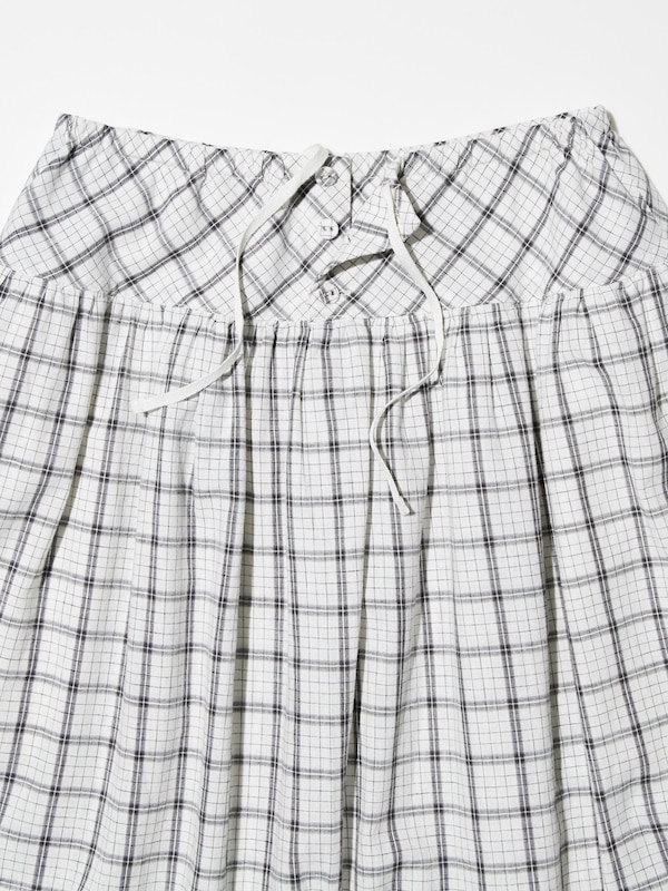 Linen Cotton Gather Checked Skirt