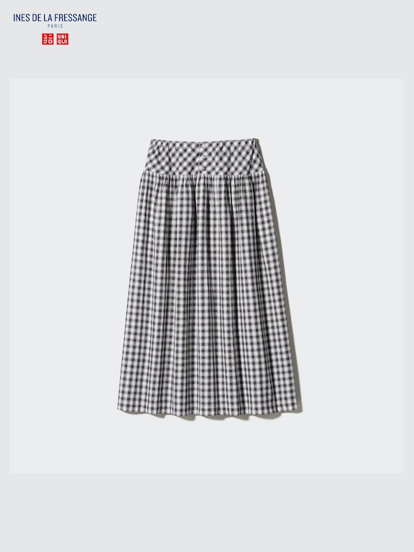 Linen Cotton Gather Checked Skirt
