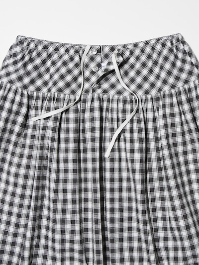 Linen Cotton Gather Checked Skirt