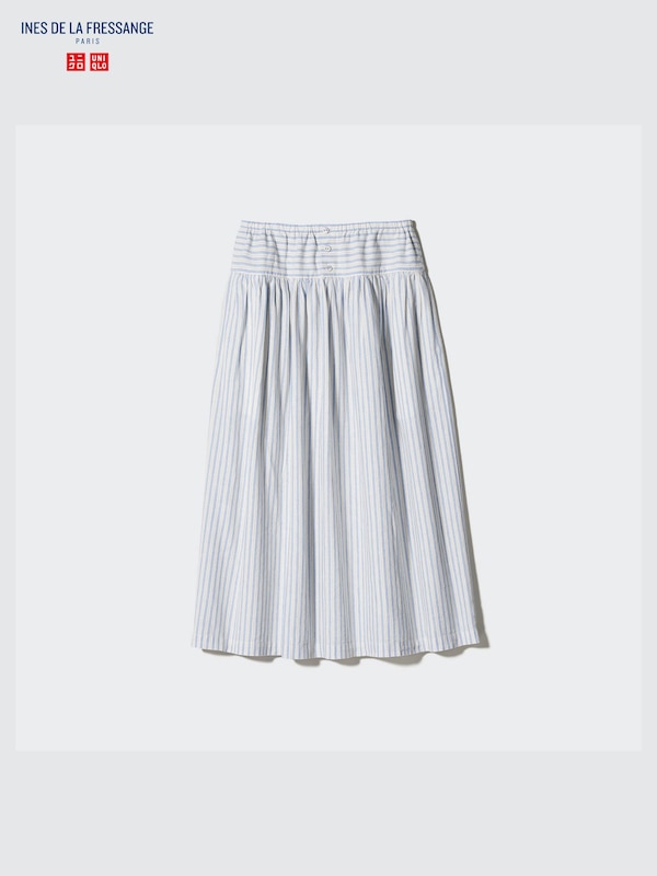 Linen Cotton Gather Striped Skirt