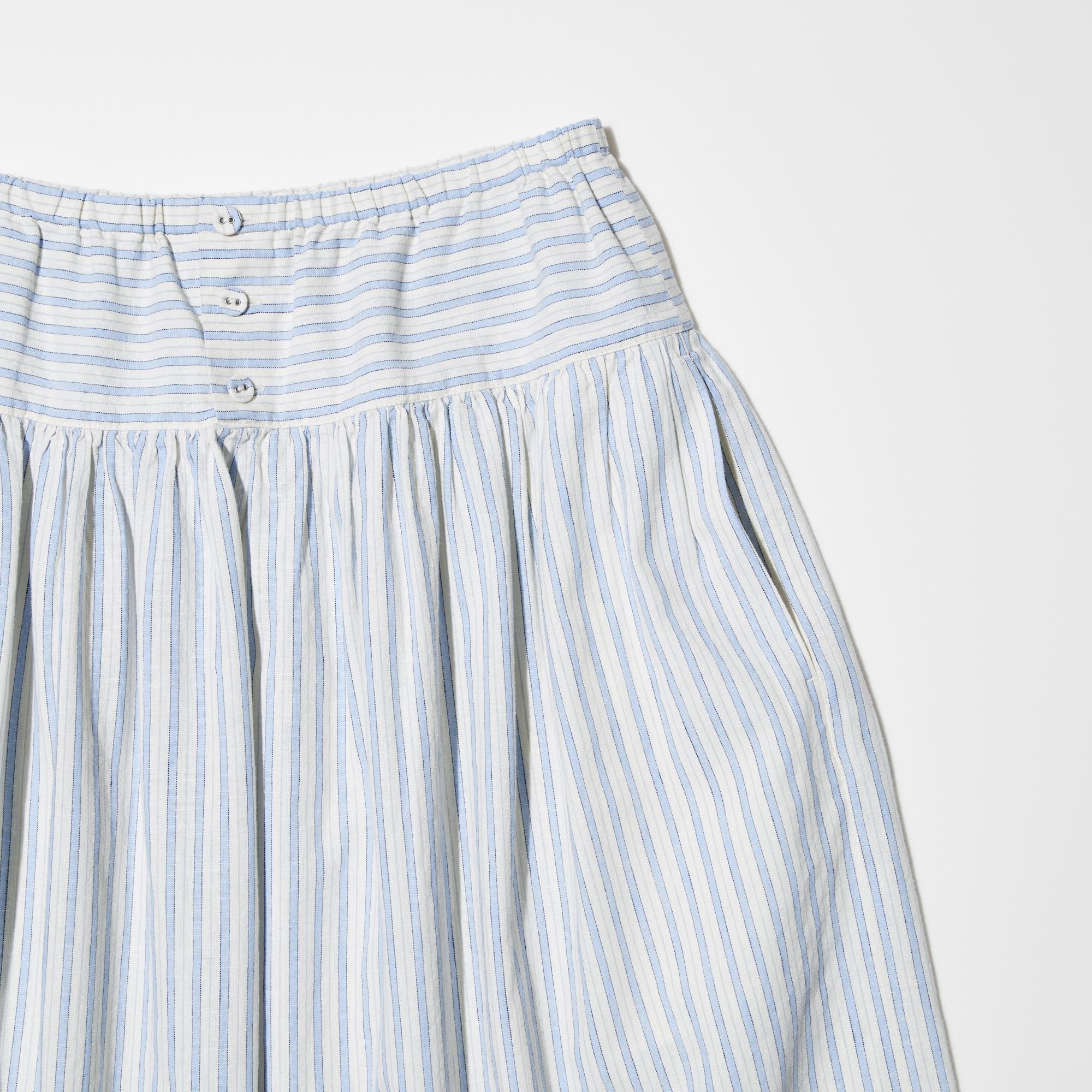 Linen Cotton Gather Striped Skirt