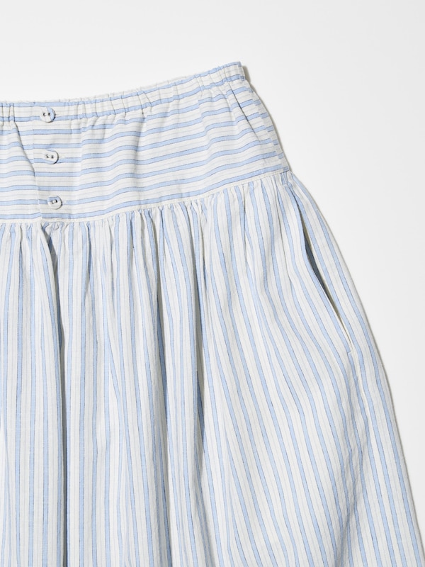 Linen Cotton Gather Striped Skirt