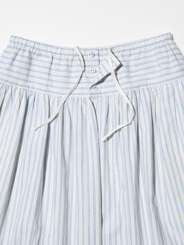 Linen Cotton Gather Striped Skirt