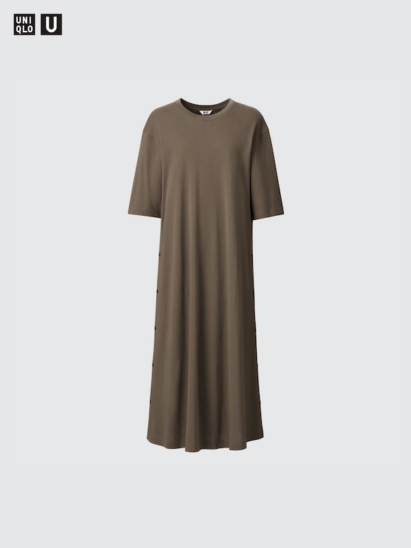 Crepe Cotton Loose Snapped T-Shirt Dress