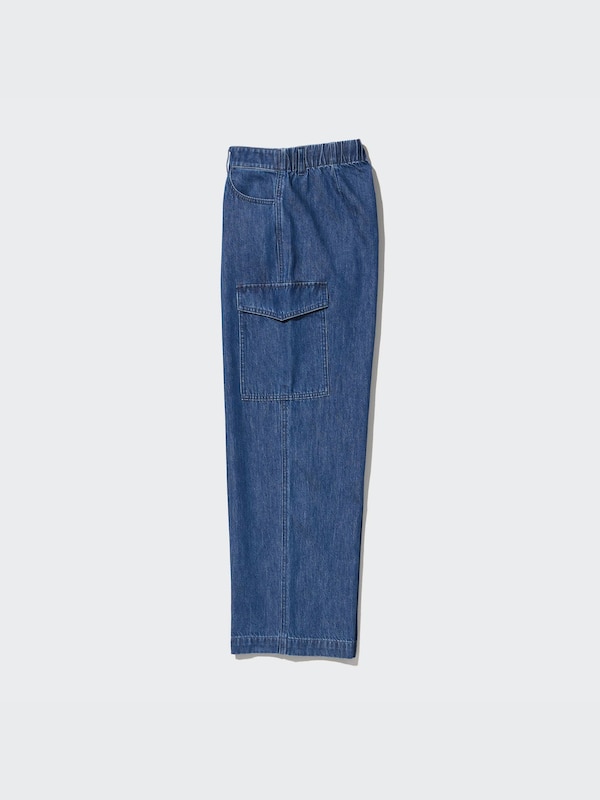 Denim Wide Straight Leg Cargo Trousers (Long)