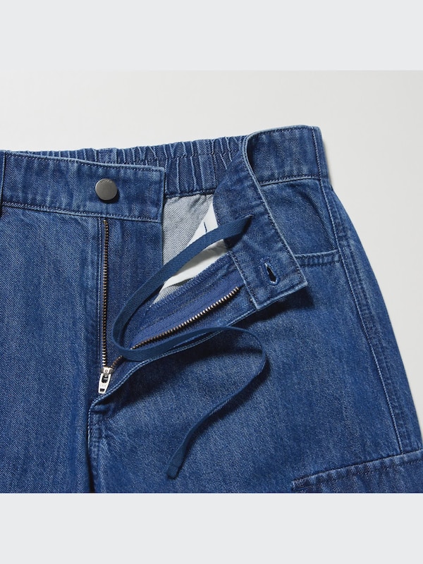 Denim Wide Straight Leg Cargo Trousers (Long)