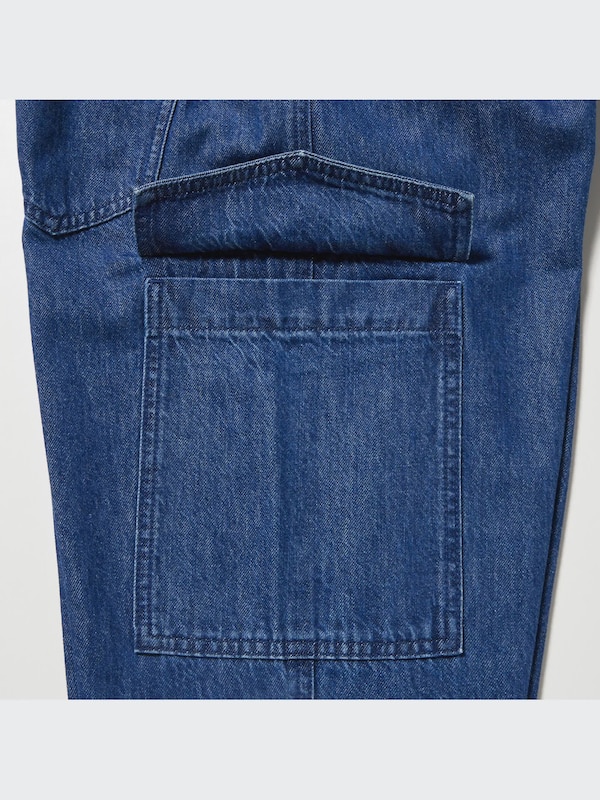 Denim Wide Straight Leg Cargo Trousers (Long)