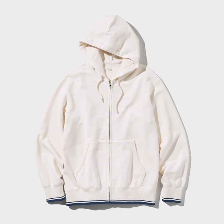 Uniqlo Algodón Sudadera Felpa Cremallera Capucha - Blanco Hueso - L
