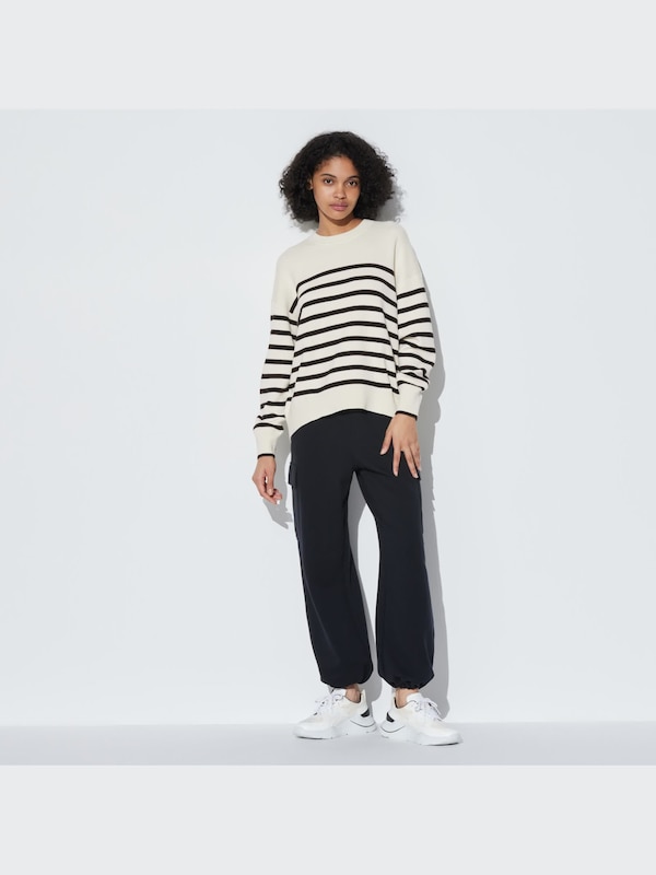 Smooth Cotton Relaxed Fit Striped Crew Neck Jumper
