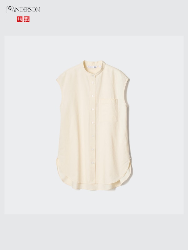 Linen Blend Shirt (Sleeveless, Longline)