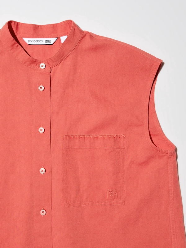 Linen Blend Sleeveless Long Shirt
