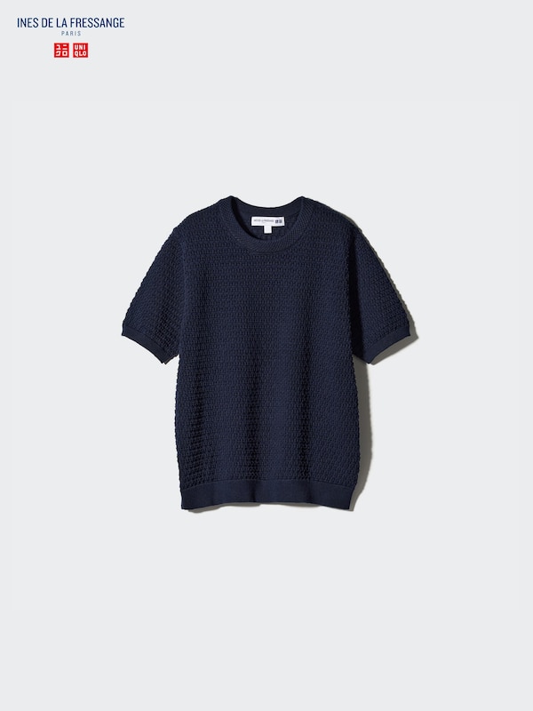 Pointelle Crew Neck Short-Sleeve Sweater