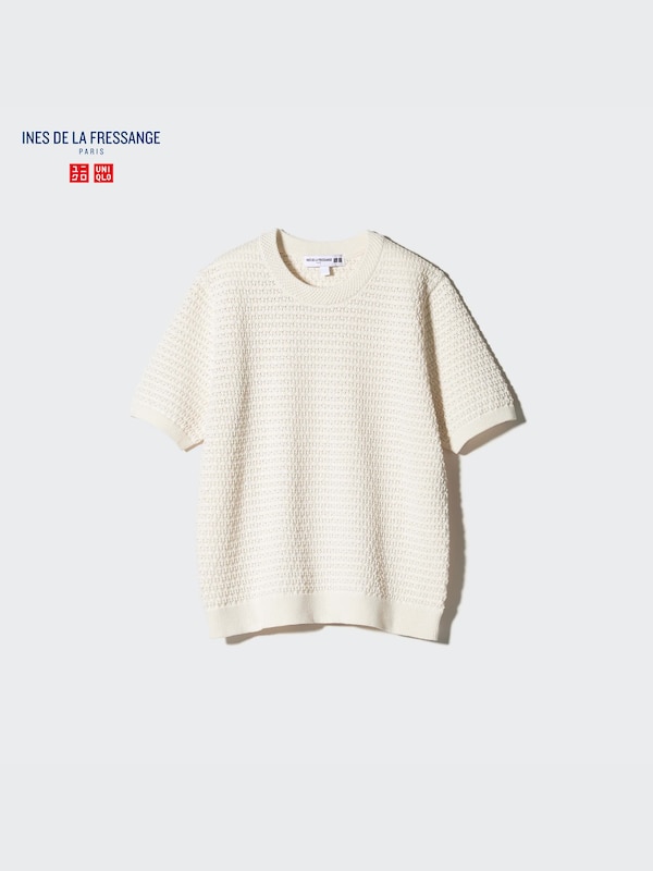 Pointelle Crew Neck Short-Sleeve Sweater