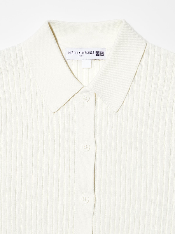 Ribbed Short-Sleeve Polo Cardigan