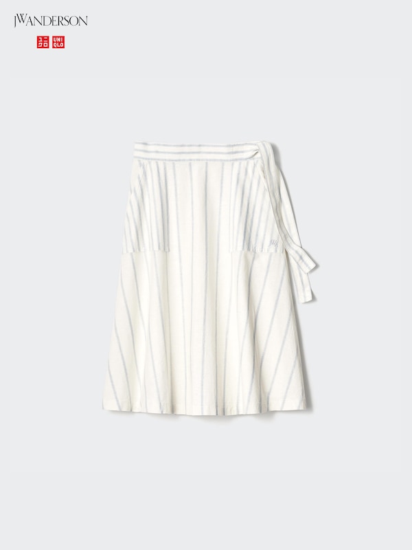 Linen Blend Striped Belted Flared Skirt