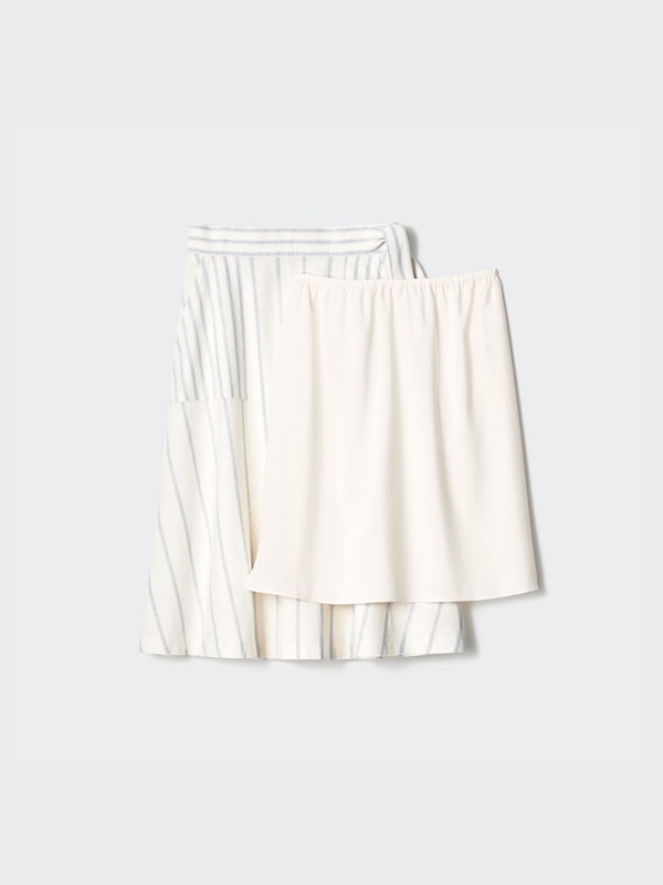 Linen Blend Striped Belted Flared Skirt