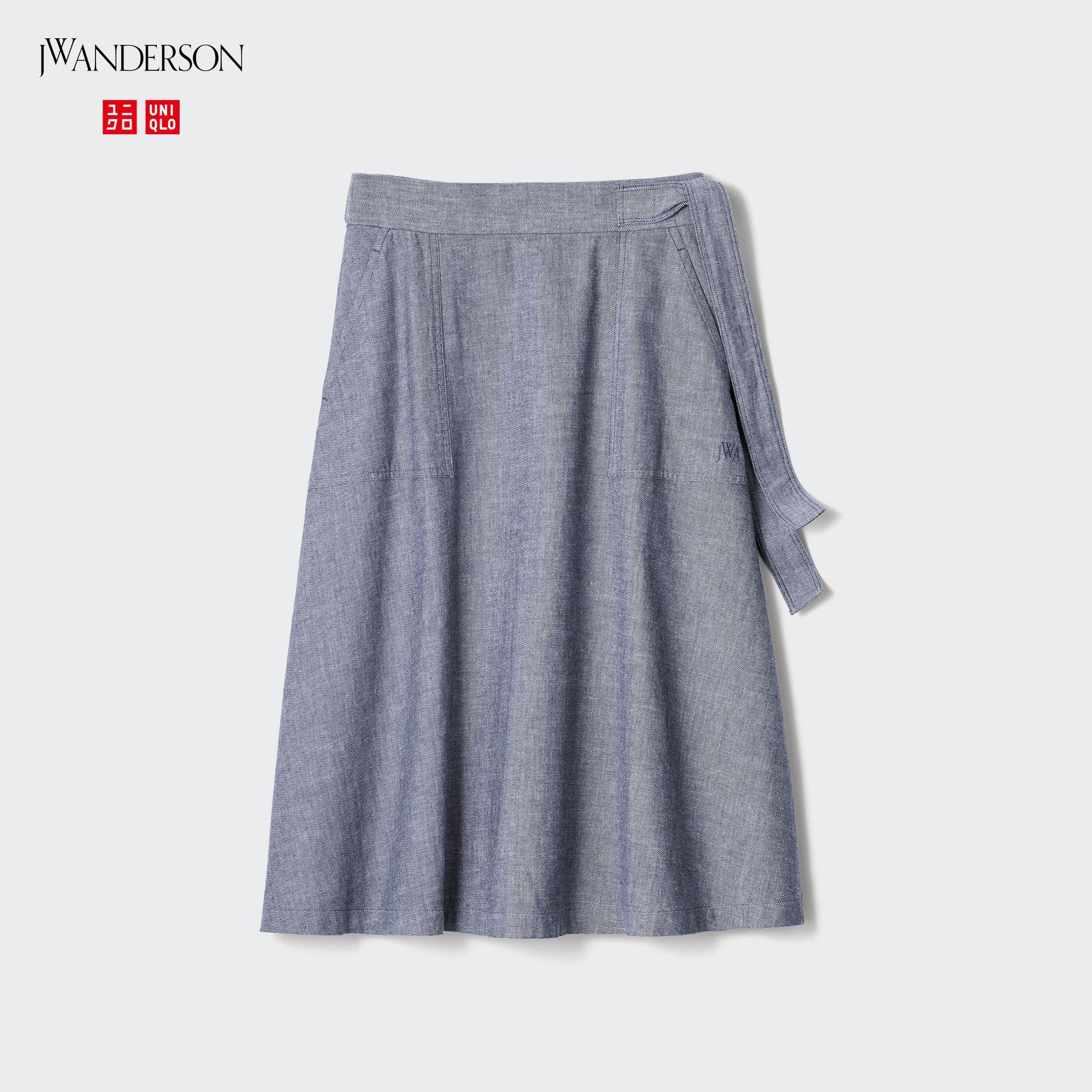Linen Blend Belted Flared Skirt