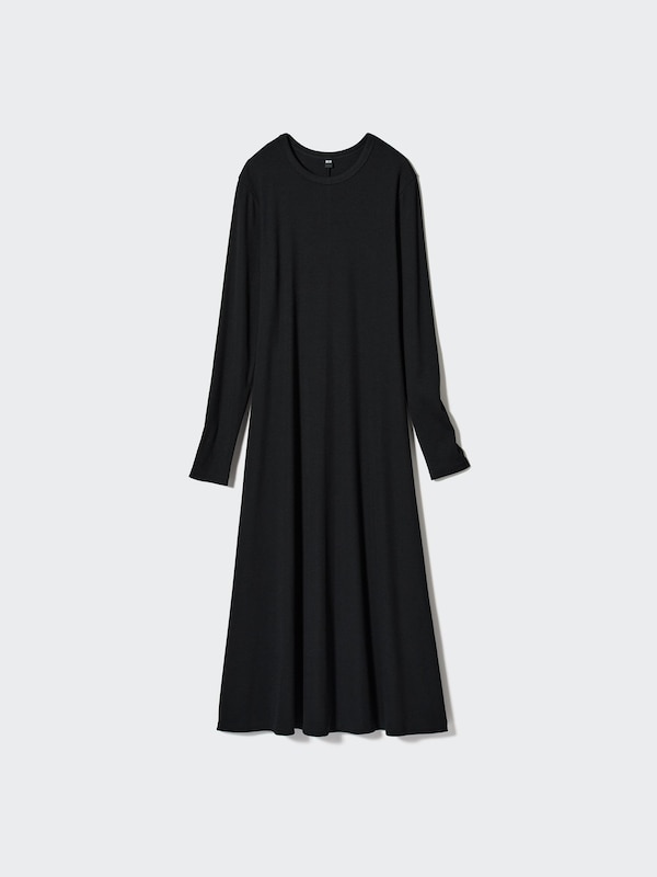 Ribbed Long-Sleeve Flare Dress